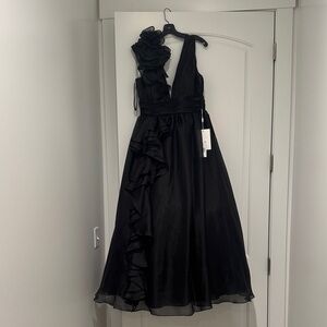 NWT MacDuggal Black Evening Gown with Ruffle Details